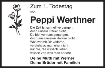 Traueranzeige von Peppi Werthner von Pegnitz-Zeitung